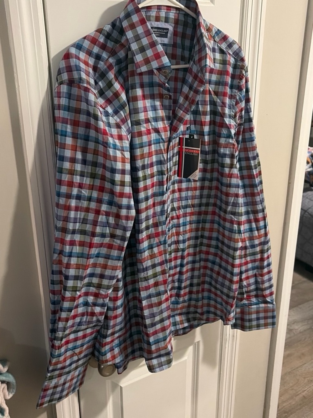 Modern English Red Blue Green Plaid Button-Down Shirt